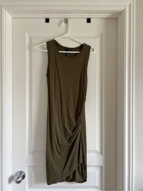 Olive Sleeveless Twist-Detail Cotton Midi Dress